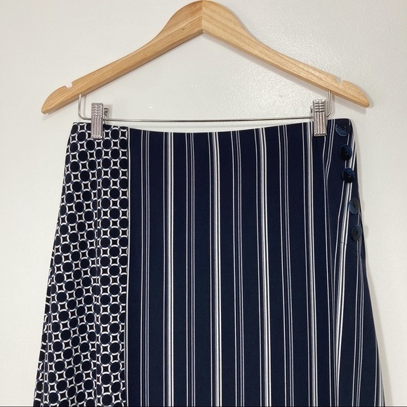 Laura Petites Navy & White Stripe Asymmetric Skirt Size M - Picture 2 of 12